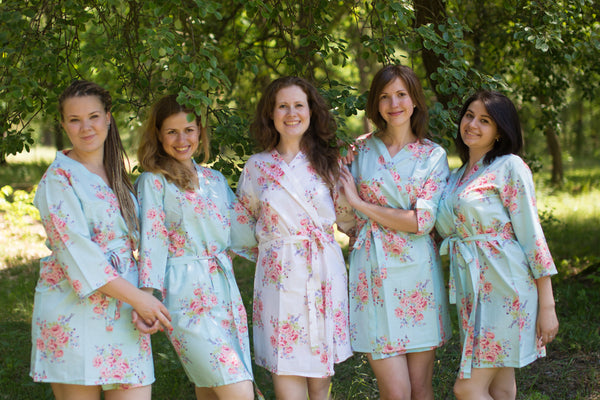 Light Blue Faded Flowers Pattern Bridesmaids Robes