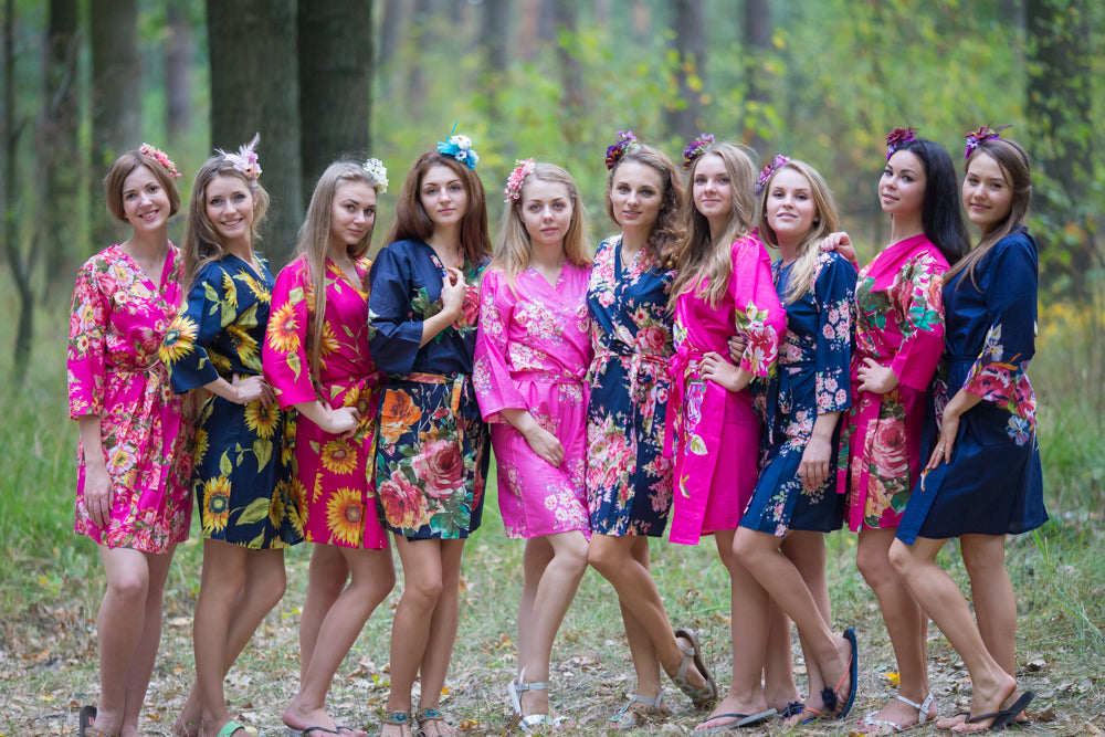 Navy Blue and Fuchsia Hot Pink Wedding Colors, Bridesmaids Robes Navy Blue and Fuchsia Hot Pink Wedding Colors, Bridesmaids Robes