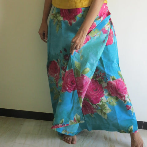 Teal Floral Wrap Around Skirt