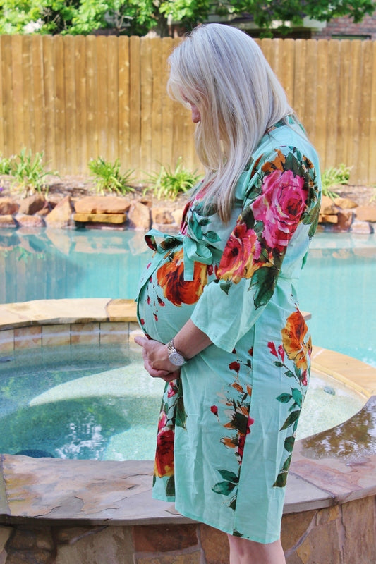 Mint Knee Length Maternity Hospital Gown Delivery Robe |2|D SERIES 2|D SERIES