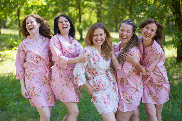 Faded Flowers Pattern Bridesmaids Robes|Pink Faded Flowers Pattern Bridesmaids Robes|Faded Flowers