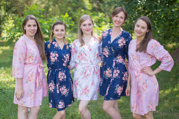 Pink and Navy Blue Wedding Colors Bridesmaids Robes