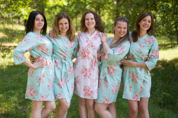 Seafoam Faded Flowers Pattern Bridesmaids Robes