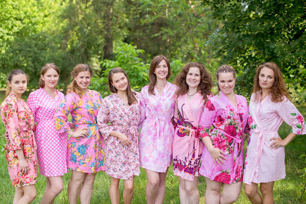 Assorted Pink Robes, Shades of Pink Bridesmaids Robes