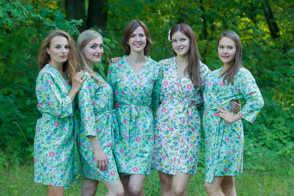Happy Flowers Pattern Bridesmaids Robes|Mint Happy Flowers Pattern Bridesmaids Robes|Happy Flowers