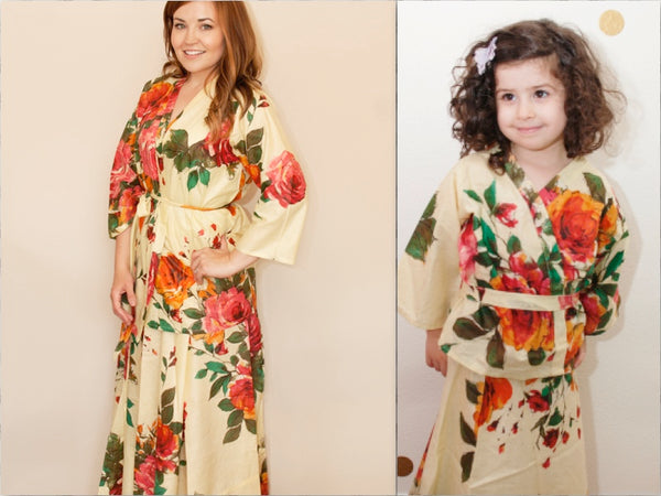 Mommy Daughter Matching Dress 2 Piece Set Skirt and kimono Top, Perfect Baby shower gift Mommy Baby matching Dresses Photoprops Floral Robes|2|3|D SERIES|D SERIES 2