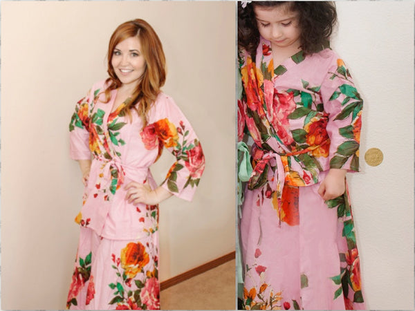 Mommy Baby Matching Dress 2 Piece Set Skirt and kimono Top, Perfect Baby shower gift Mommy and Me matching Dresses Photoprops Floral Robes|2|3|4|D SERIES