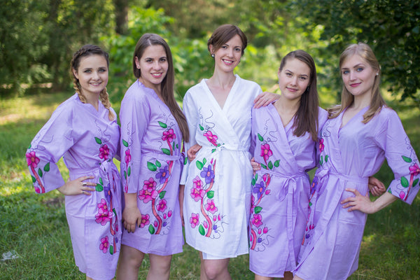 Swirly Floral Vine Pattern Bridesmaids Robes|Lilac Swirly Floral Vine Pattern Bridesmaids Robes|Swirfly Floral Vine