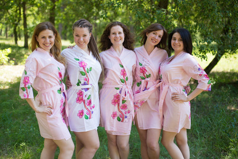 Pink Swirly Floral Vine Pattern Bridesmaids Robes