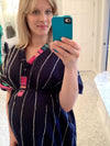 Dark Blue Stripes Front Buttoned Hospital Gown