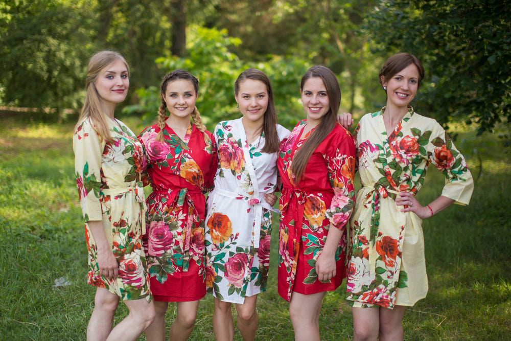 Red and Yellow Wedding Colors Bridesmaids Robes | Laughing Cherries Red and Yellow Wedding Colors Bridesmaids Robes | Laughing Cherries