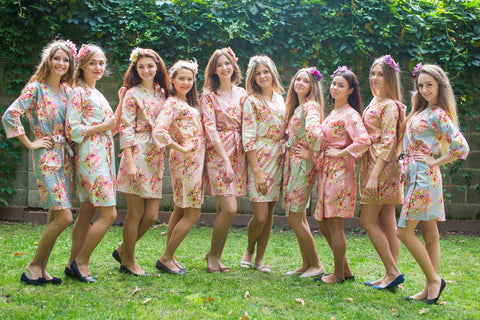 Mismatched Floral Posy Patterned Bridesmaids Robes in Soft Tones