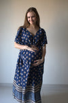 Indigo Blue Bordered Organic Cotton Hand-Blocked Front Buttoned Hospital Gown