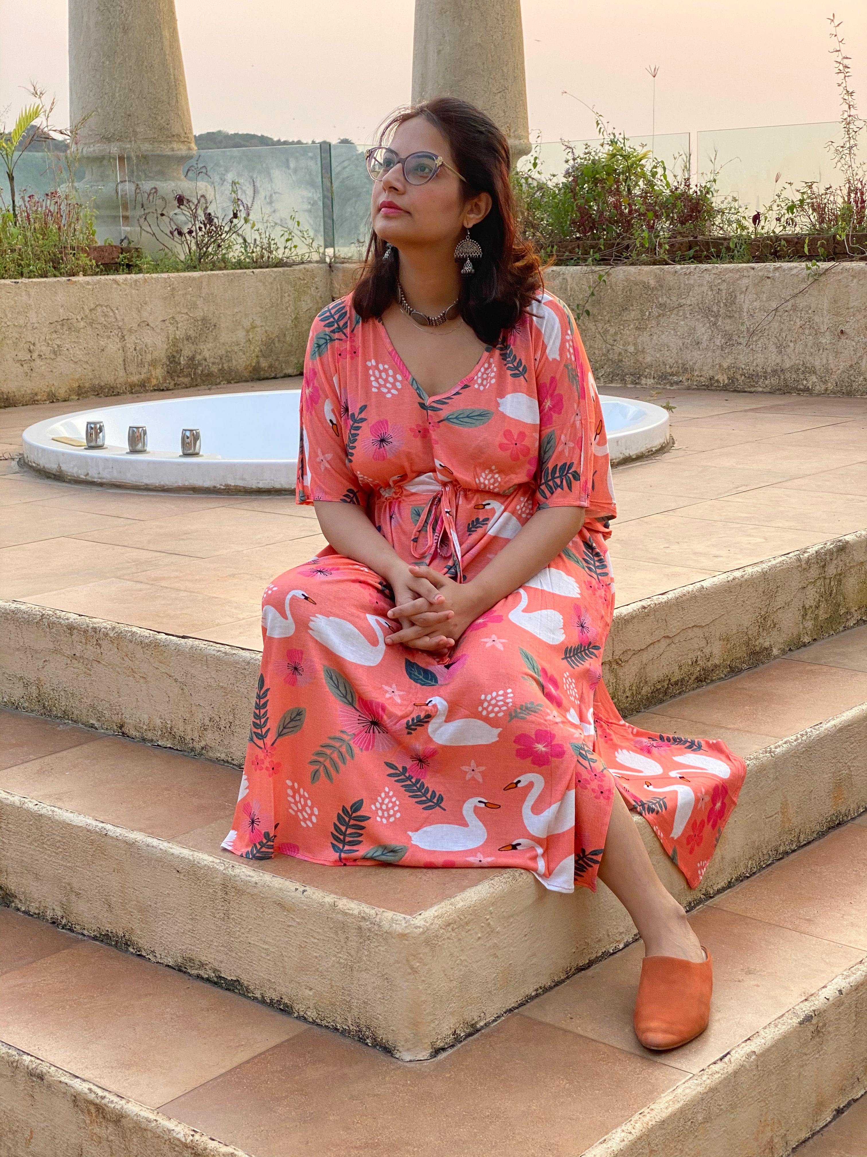 Swans and Flowers "Timeless" Style Caftan | Soft Jersey Knit Organic C | Laughing Cherries Swans and Flowers "Timeless" Style Caftan | Soft Jersey Knit Organic C | Laughing Cherries