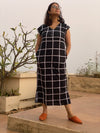 Black Good Old Grids "My Mojo" Lounge Dress | Soft Jersey Knit Organic Cotton | Oversized House Dress