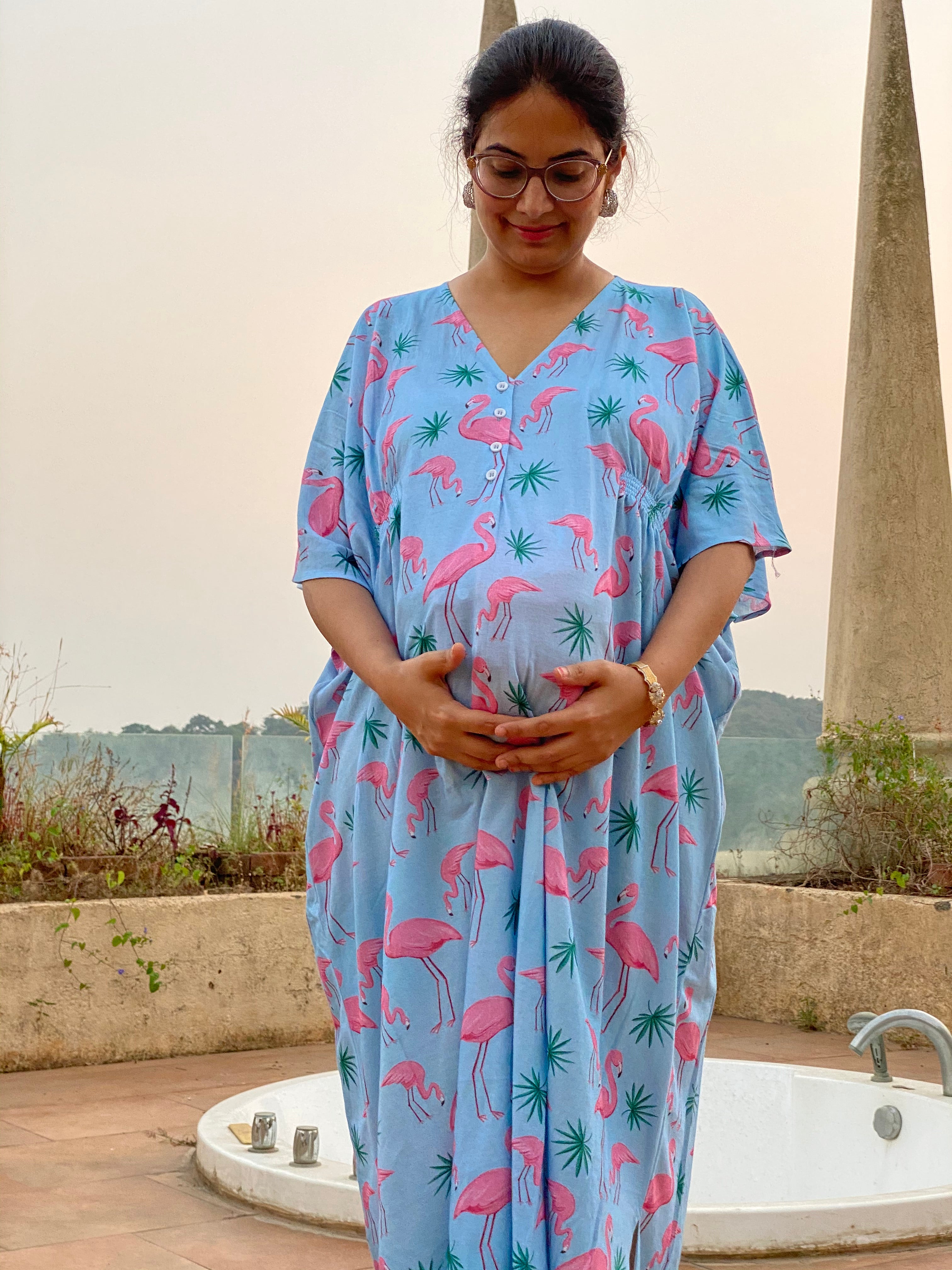 Flamingo Tales Maternity "Stunningly Simple" Style Caftan | Soft Jerse | Laughing Cherries Flamingo Tales Maternity "Stunningly Simple" Style Caftan | Soft Jerse | Laughing Cherries