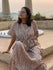 Ivory with Red leafy Motif Hand-Blocked Caftan with V-Neck, Cinched Waist and Available in both Knee and Ankle Length