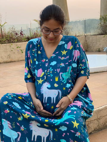 Unicorn Magic Maternity "Stunningly Simple" Style Caftan | Soft Jersey Knit Organic Cotton | Maternity House Dress