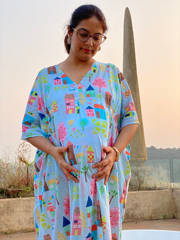 Let's Sketch Houses Maternity "Stunningly Simple" Style Caftan | Soft Jersey Knit Organic Cotton | Maternity House Dress