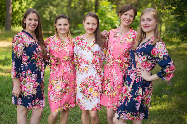 Coral and Navy Blue Wedding Colors Bridesmaids Robes