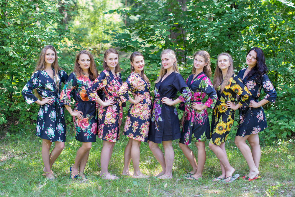Black and Gold Wedding Colors Bridesmaids Robes, Kimono Robes | Laughing Cherries Black and Gold Wedding Colors Bridesmaids Robes, Kimono Robes | Laughing Cherries