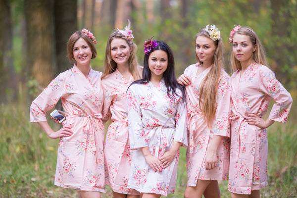 Blush Faded Flowers Pattern Bridesmaids Robes