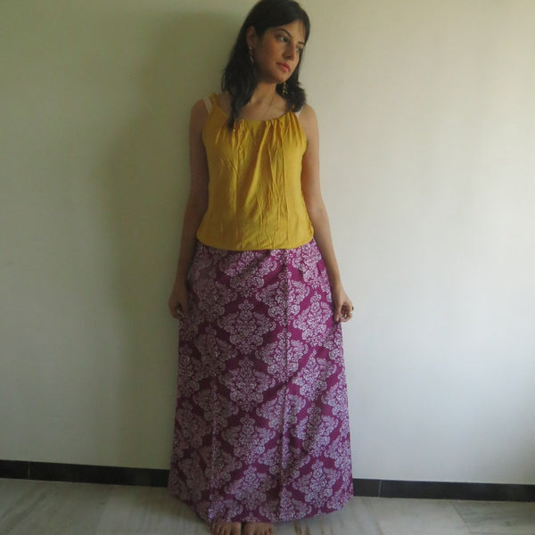 Purple Damask Wrap Around Skirt