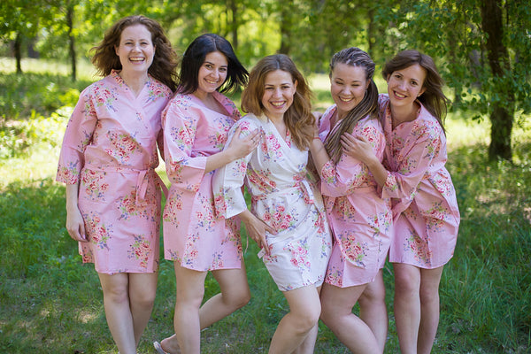 Pink Faded Flowers Pattern Bridesmaids Robes