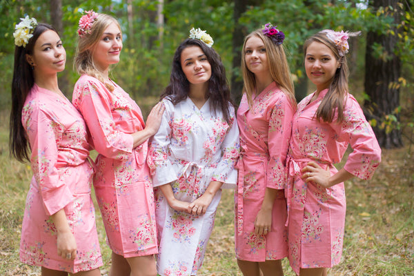 Rose Pink Faded Flowers Pattern Bridesmaids Robes