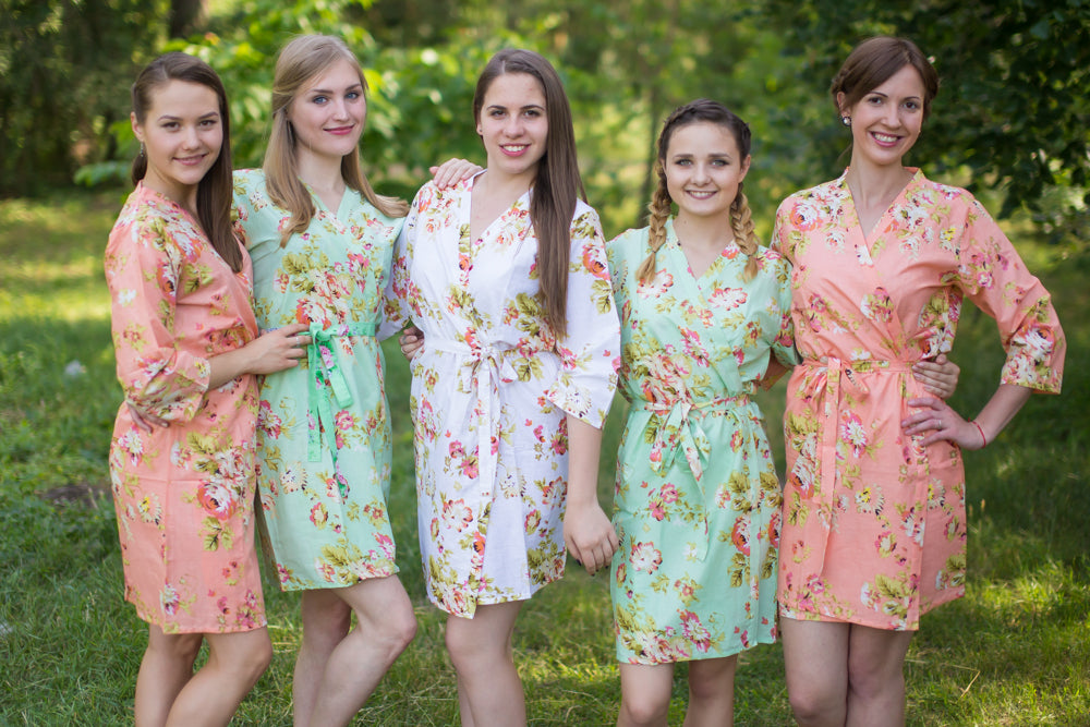 Peach & Mint Wedding Colors Bridesmaids Robes | Laughing Cherries Peach & Mint Wedding Colors Bridesmaids Robes | Laughing Cherries