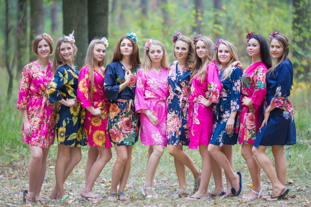 Navy Blue and Fuchsia Hot Pink Wedding Colors, Bridesmaids Robes Navy Blue and Fuchsia Hot Pink Wedding Colors, Bridesmaids Robes