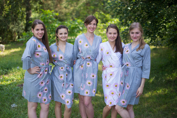 Gray Falling Daisies Pattern Bridesmaids Robes