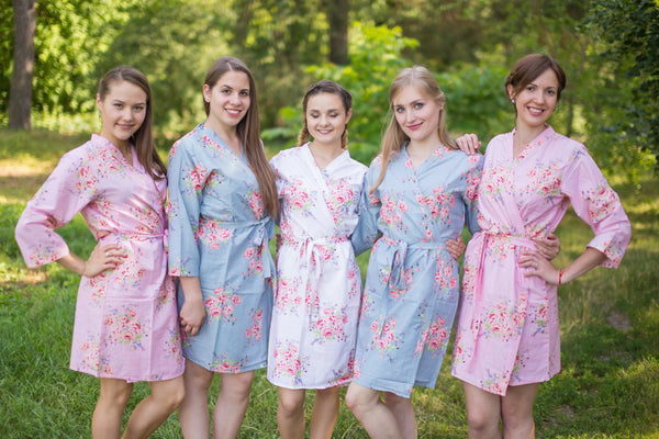 Pink and Silver Blue Wedding Colors Bridesmaids Robes