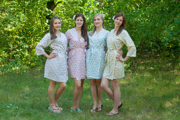 Mismatched Starry Florals Patterned Bridesmaids Robes in Soft Tones