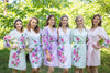 Mismatched Swirly Floral Vine Patterned Bridesmaids Robes in Soft Tones