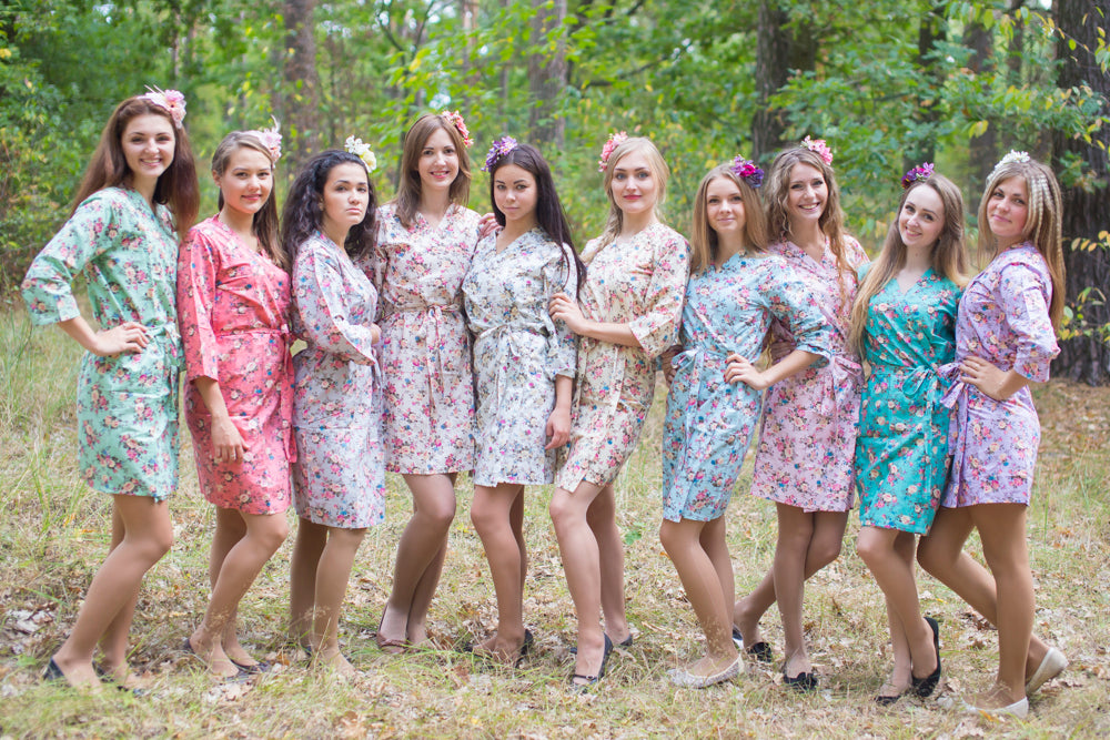 Mismatched Vintage Chic Floral Patterned Bridesmaids Robes in Soft Ton | Laughing Cherries Mismatched Vintage Chic Floral Patterned Bridesmaids Robes in Soft Ton | Laughing Cherries