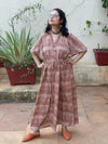 Red Geometric Motif Hand-Blocked Caftan with V-Neck, Cinched Waist and Available in both Knee and Ankle Length