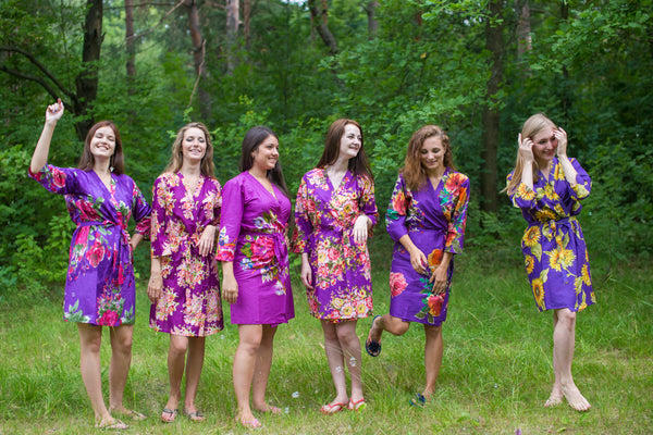 Assorted Purple Robes, Shades of Purple Wedding Colors Bridesmaids Robes