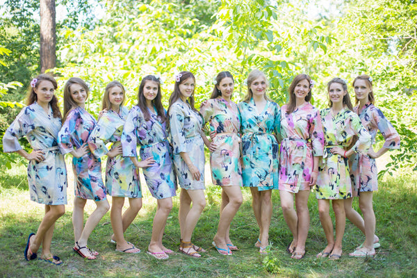 GRAY WATERCOLOR SPLASH ROBES FOR BRIDESMAIDS | GETTING READY BRIDAL ROBES