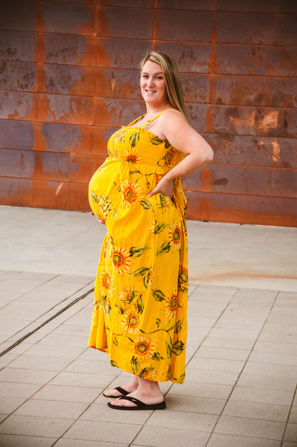 Sunflower Maternity Dress in Smocking Maxi Style
