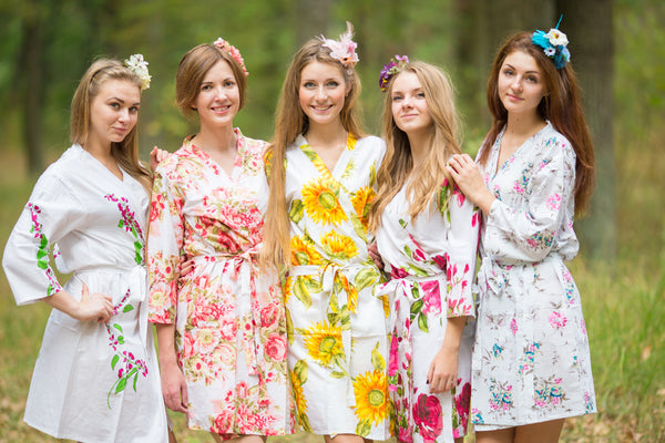 Assorted White Patterns Bridesmaids Robes