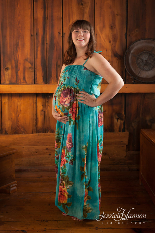 Blue Floral Summer Dress Long Maxi Strapless Maternity Dress