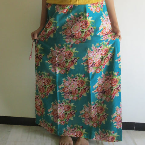 Teal Floral Wrap Around Skirt