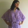 Lilac Polka Dots V-Neck Button Down to Waist, Ankle Length, Cinched Waist Caftan