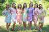 Mismatched Cabbage Roses Patterned Bridesmaids Robes in Soft Tones