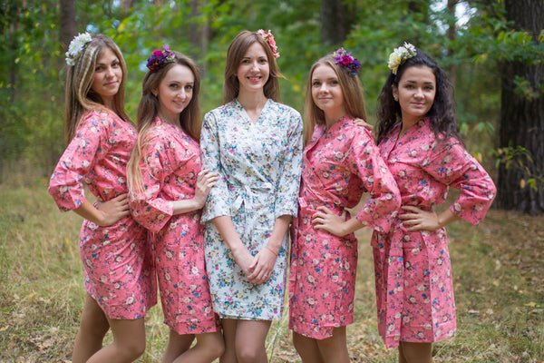 Coral Vintage Chic Floral Pattern Bridesmaids Robes