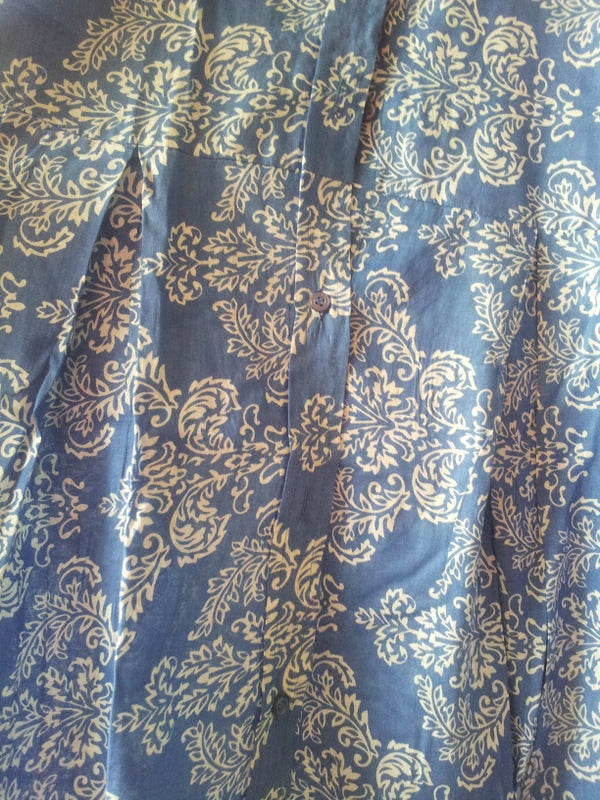Blue Damask Front Buttoned Maternity Shirt