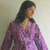 Purple Aztec Knee Length, Kimono Crossover Belted Robe