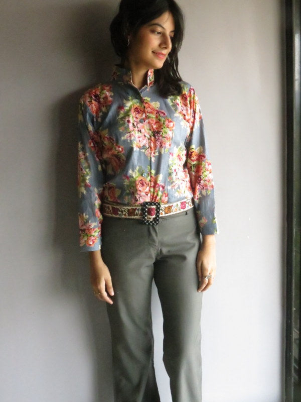 Gray Floral Buttoned Shirt