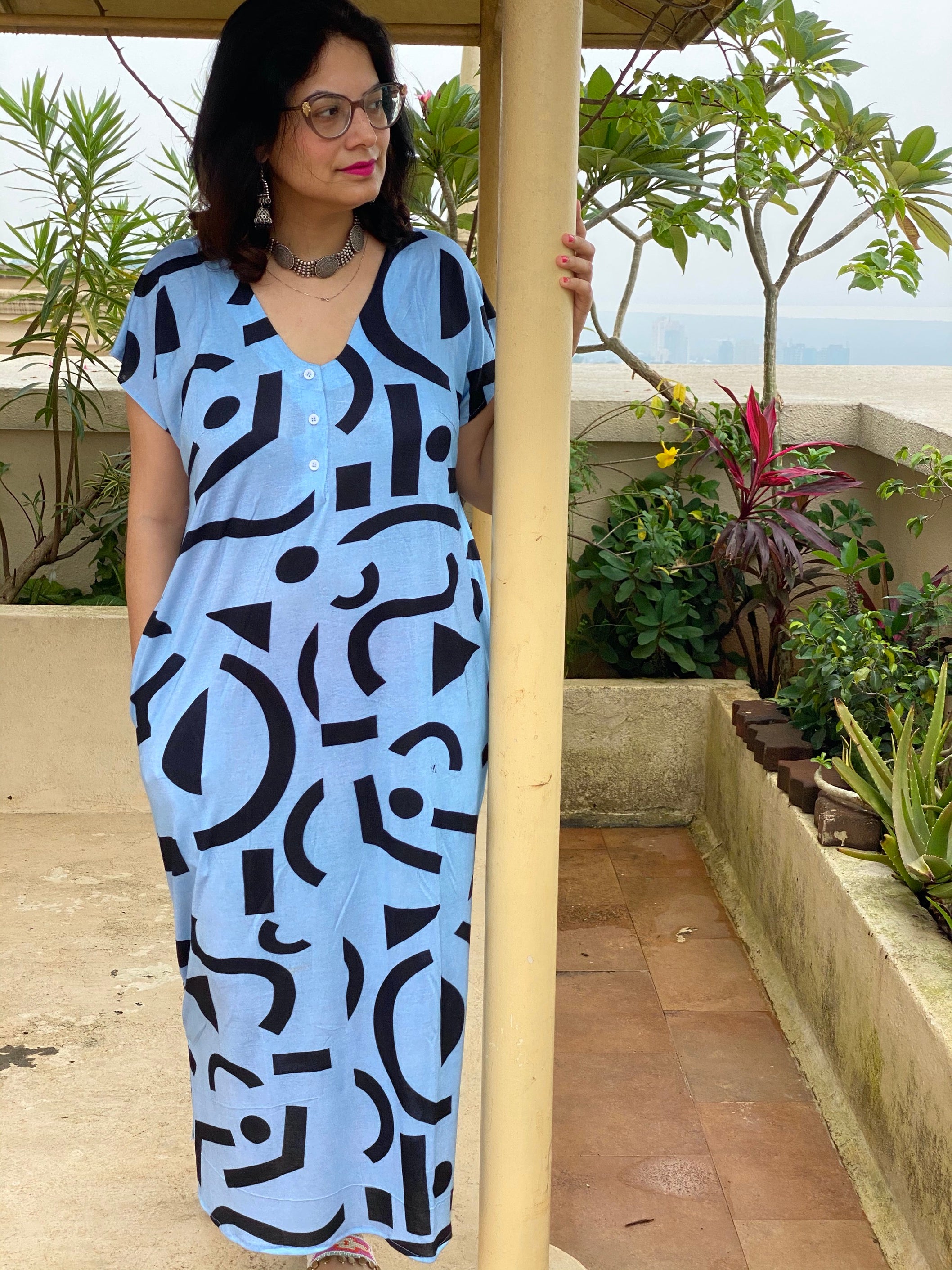 Playful Shapes "My Mojo" Lounge Dress | Soft Jersey Knit Organic Cotto | Laughing Cherries Playful Shapes "My Mojo" Lounge Dress | Soft Jersey Knit Organic Cotto | Laughing Cherries